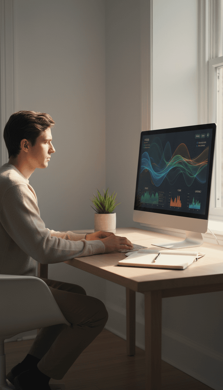 Person engaging with cognitive performance measurement software